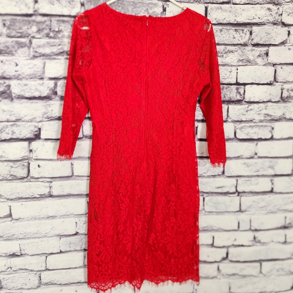 Red Lace Overlay Long Sleeved Dress - S - Picture 3 of 8